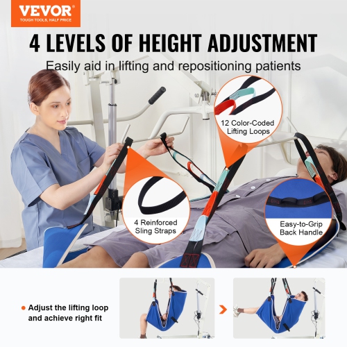 VEVOR 600LBS Capacity Universal Full Body Patient Lift Sling - Medium, Patient Lift Medical Sling for Easy Transfer, Polyester Patient Aid Transfer