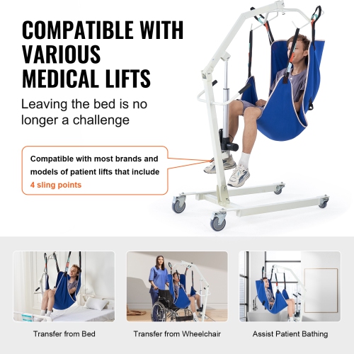 VEVOR 600LBS Capacity Universal Full Body Patient Lift Sling - Medium, Patient Lift Medical Sling for Easy Transfer, Polyester Patient Aid Transfer