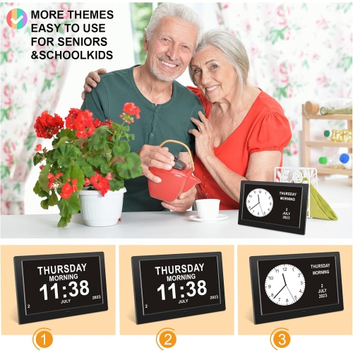 Horloge avec calendrier, horloge numérique avec date, grande horloge LCD de 10&nbsp;po, alarme jour et heure, horloge calendrier pour perte de