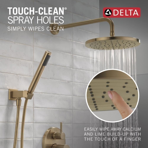 Delta Faucet Modern Raincan 2-Setting Round Shower System Including Rain Shower Head and Handheld Spray Gold