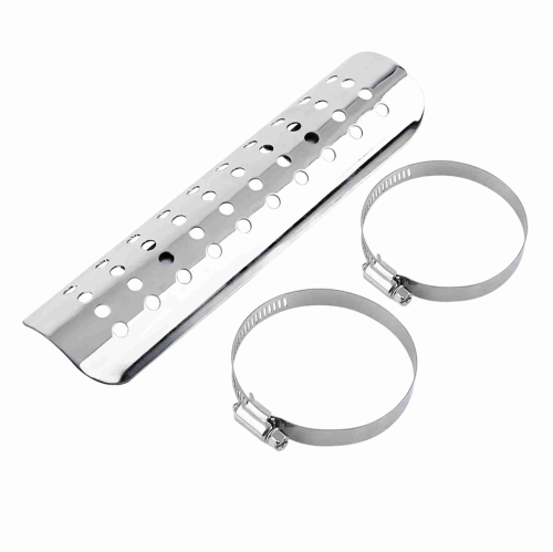 Image 1 of 4.. Universal Motorcycle Hole Heat shield Straight Exhaust Pipe Cover Silver