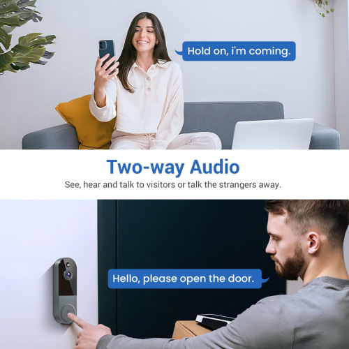 1080P Smart Video Doorbell Camera with Chime, Intelligent AI Human Detection, Cloud Storage, Two-Way Audio, IR Night Vision, Live View, Wide Angle