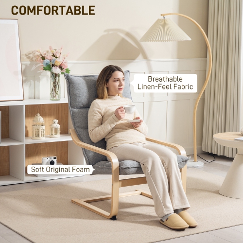 HOMCOM Modern Armchair, Upholstered Linen Accent Chair with Curved Leg and Arm, Leisure Lounge Chair for Living Room, Bedroom, Balcony, Office, Light