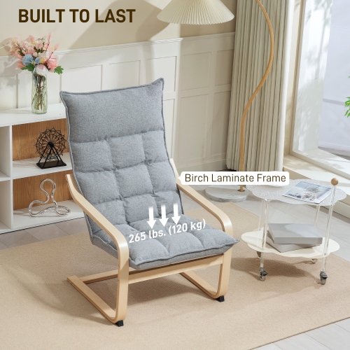 HOMCOM Modern Armchair, Upholstered Linen Accent Chair with Curved Leg and Arm, Leisure Lounge Chair for Living Room, Bedroom, Balcony, Office, Light