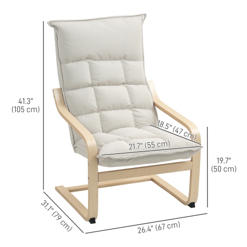 HOMCOM Modern Armchair, Upholstered Linen Accent Chair with Curved Leg and Arm, Leisure Lounge Chair for Living Room, Bedroom, Balcony, Office, Cream