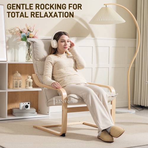 HOMCOM Modern Armchair, Upholstered Linen Accent Chair with Curved Leg and Arm, Leisure Lounge Chair for Living Room, Bedroom, Balcony, Office, Cream