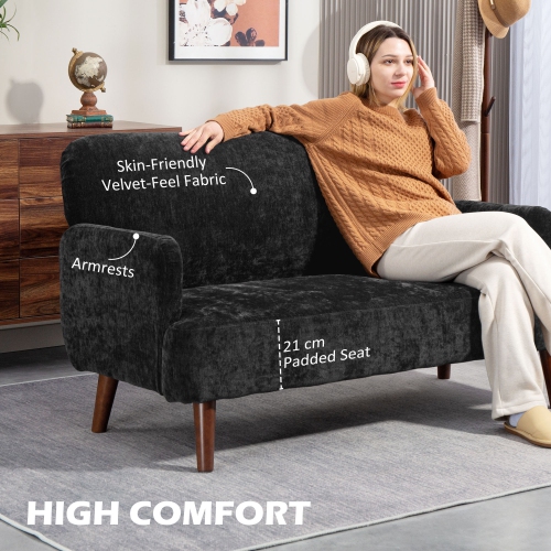 HOMCOM 55" Loveseat Sofa, 2 Seater Velvet Sofa Couch with 8.3" Thick Padding and Rubber Wood Legs, Upholstered Love Seat for Living Room, Bedroom,
