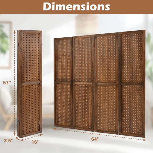 Costway 4/6 Panel Pegboard Display with 360° Metal Hinges Solid Wood Frame for Craft Show