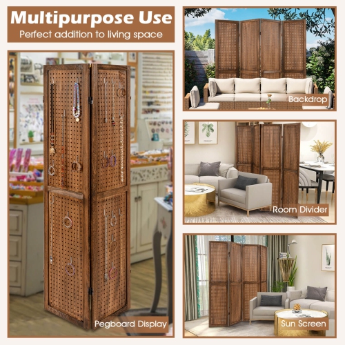 Costway 4/6 Panel Pegboard Display with 360° Metal Hinges Solid Wood Frame for Craft Show