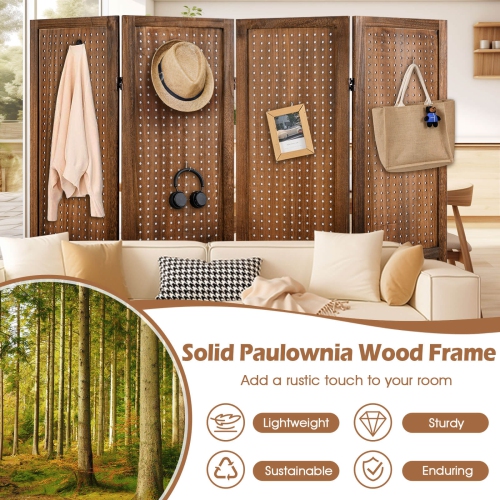 Costway 4/6 Panel Pegboard Display with 360° Metal Hinges Solid Wood Frame for Craft Show