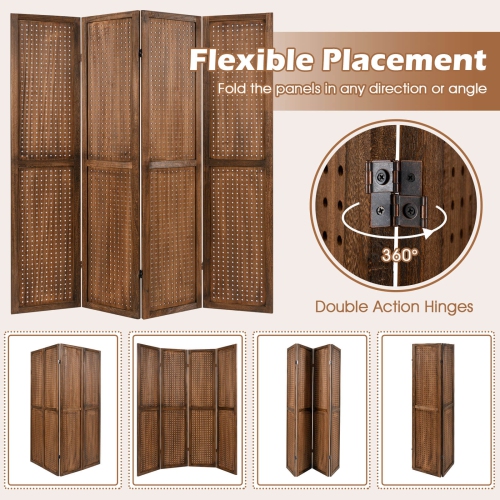 Costway 4/6 Panel Pegboard Display with 360° Metal Hinges Solid Wood Frame for Craft Show