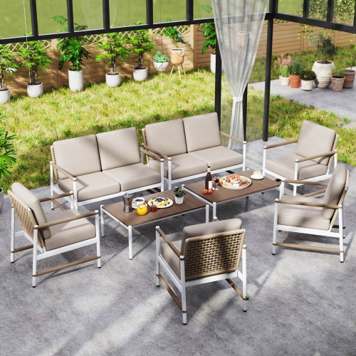Costway Patio Furniture Set Patio Loveseat Sofa with a Coffee Table 2 Single Couch