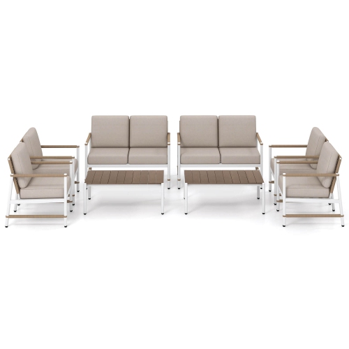 Costway Patio Furniture Set Patio Loveseat Sofa with a Coffee Table 2 Single Couch