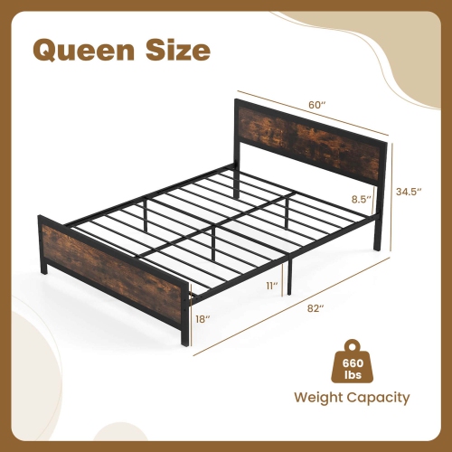 Costway Twin/Full/Queen Size Metal Bed Frame with Headboard & Footboard Metal Slats Support