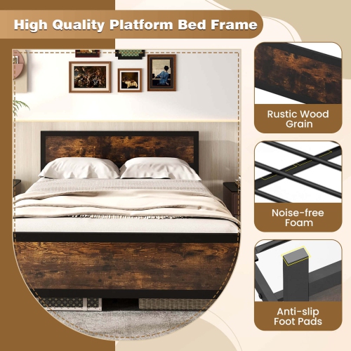 Costway Twin/Full/Queen Size Metal Bed Frame with Headboard & Footboard Metal Slats Support