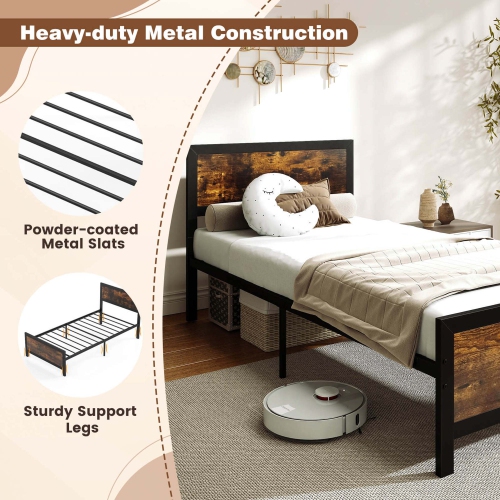 Costway Twin/Full/Queen Size Metal Bed Frame with Headboard & Footboard Metal Slats Support