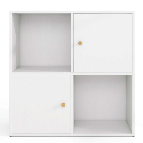 Costway 4-Cube Bookcase with Dual Anti-Tipping Kits & 2 Cabinets Storage Organizer White/Natural