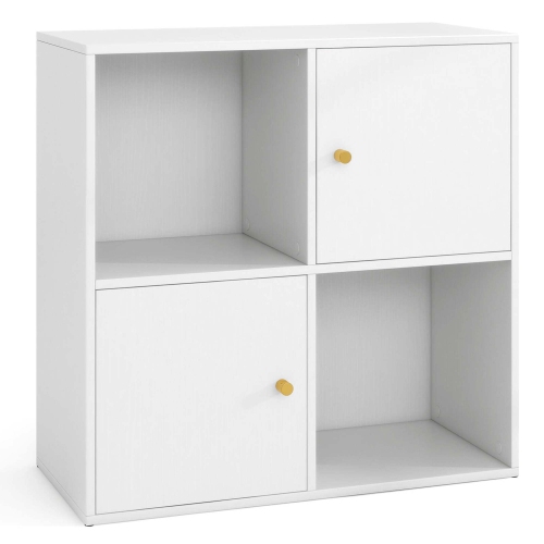 Costway 4-Cube Bookcase with Dual Anti-Tipping Kits & 2 Cabinets Storage Organizer White/Natural