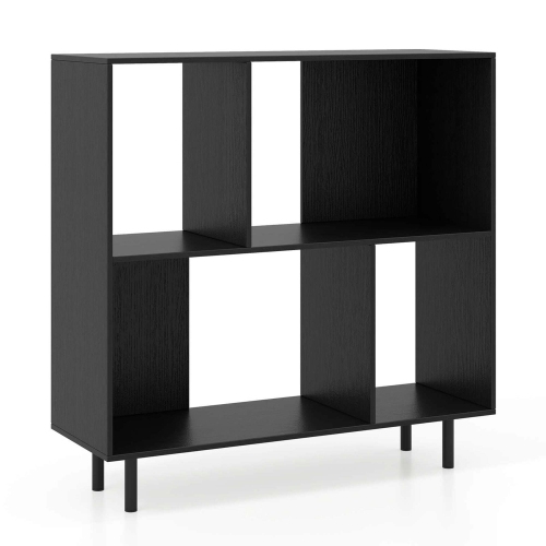 COSTWAY  Open Shelf Bookcase Mid Century Modern Cube Bookshelf With 4 Compartments Natural/white/black