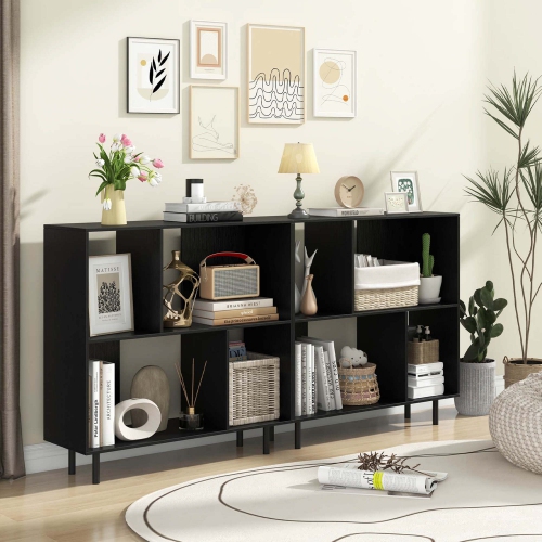 Costway Open Shelf Bookcase Mid Century Modern Cube Bookshelf with 4 Compartments Natural/White/Black