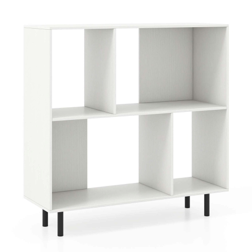 COSTWAY  Open Shelf Bookcase Mid Century Modern Cube Bookshelf With 4 Compartments Natural/white/black