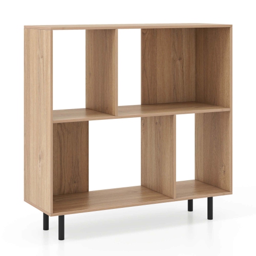 COSTWAY  Open Shelf Bookcase Mid Century Modern Cube Bookshelf With 4 Compartments Natural/white/black