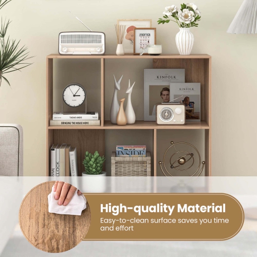 Costway Open Shelf Bookcase Mid Century Modern Cube Bookshelf with 4 Compartments Natural/White/Black