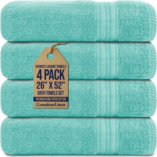 Serviettes de bain de luxe Everest de Canadian Linen, 26 x 52&nbsp;po, paq. 4, 100 % coton doux absorbant, séchage rapide, pour salle de bain,