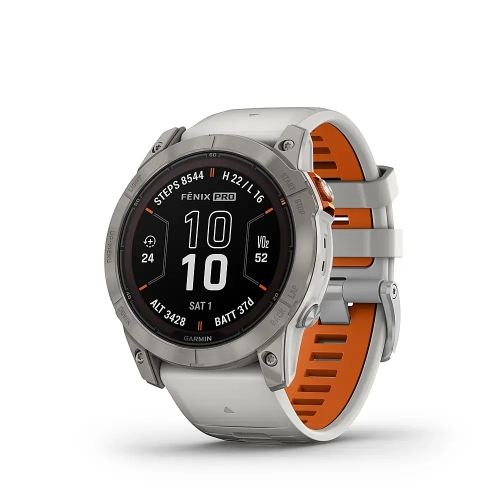 Refurbished - Garmin fenix 7X Pro Sapphire Solar, Multisport GPS Smartwatch, Fog Gray/Ember Orange