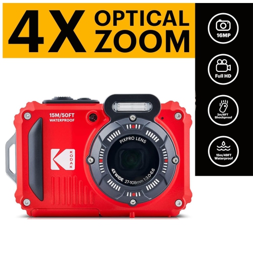 Appareil photo numérique étanche, antichoc, Wi-Fi à zoom optique 4x 1080p 16 Mpx HD intégrale Appareil photo ACL 2,7 po + bracelet en prime