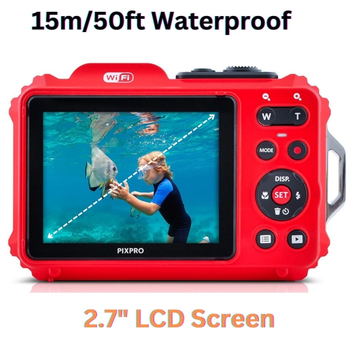 Appareil photo numérique étanche, antichoc, Wi-Fi à zoom optique 4x 1080p 16 Mpx HD intégrale Appareil photo ACL 2,7 po + bracelet en prime