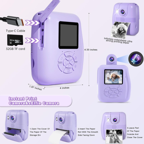 Kids Camera Instant Print Camera - Racazl Instant Camera for Kids, Toddler Video Camera Toy Christmas Birthday Gifts for Girls Boys Age