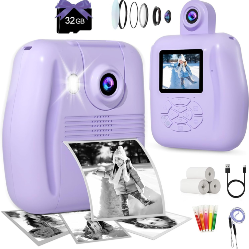 Kids Camera Instant Print Camera - Racazl Instant Camera for Kids, Toddler Video Camera Toy Christmas Birthday Gifts for Girls Boys Age