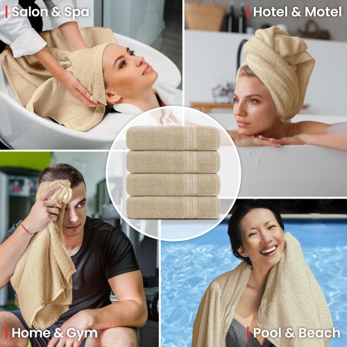 Canadian Linen Everest – Serviettes de bain de luxe, 27 x 54 po, paq. 4, serviettes de bain légères, séchage rapide, absorbantes 100 % coton,