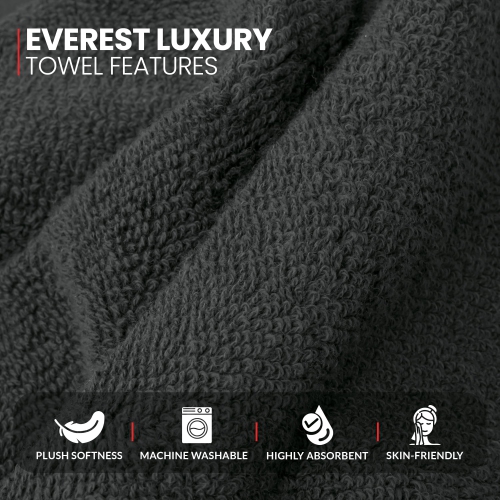 Canadian Linen Everest Luxury Color Bath Towels, 27”x54” 4 Pack, Lightweight Quick Dry Cotton Soft Absorbent Towels Sets For Home Bathroom, Dark Grey