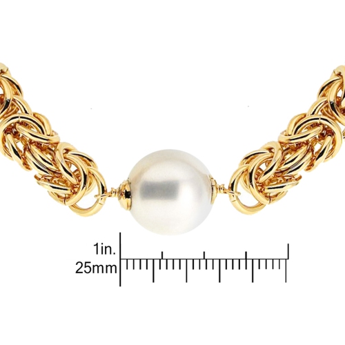 18kt Gold Plated 7.5" Byzantine With 12mm Pearl Center Bracelet