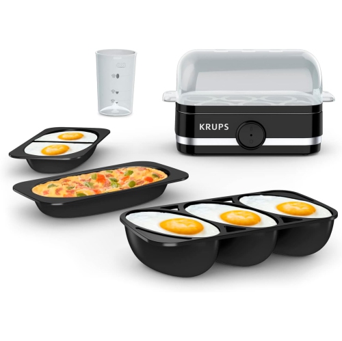 Krups Simply Electric Egg Cooker – 6 Egg Capacity, Hard, Medium, Soft Boiled, Poached, Scrambled, Omelets, Black