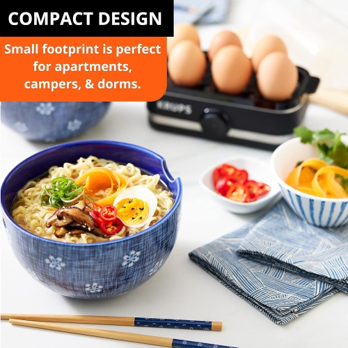 Krups Simply Electric Egg Cooker – 6 Egg Capacity, Hard, Medium, Soft Boiled, Poached, Scrambled, Omelets, Black