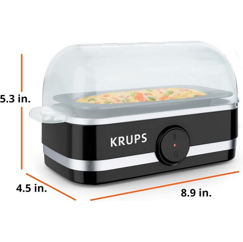 Krups Simply Electric Egg Cooker – 6 Egg Capacity, Hard, Medium, Soft Boiled, Poached, Scrambled, Omelets, Black