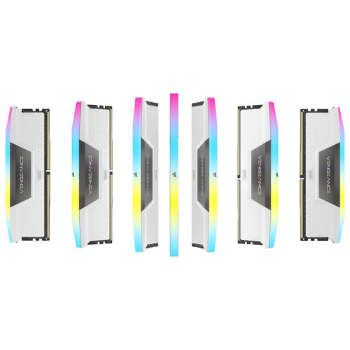 Mémoire DDR5 64 Go 6000 MHz Vengeance RGB de Corsair pour PC (CMH64GX5M2B6000Z30W) - Blanc
