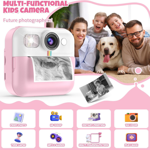 Kids Camera,Toddler Camera Instant Print Toys,1080P Children Printable Camera,Christmas Birthday Gifts for Girls Boys Age 3-10 with 3 Roller Photo