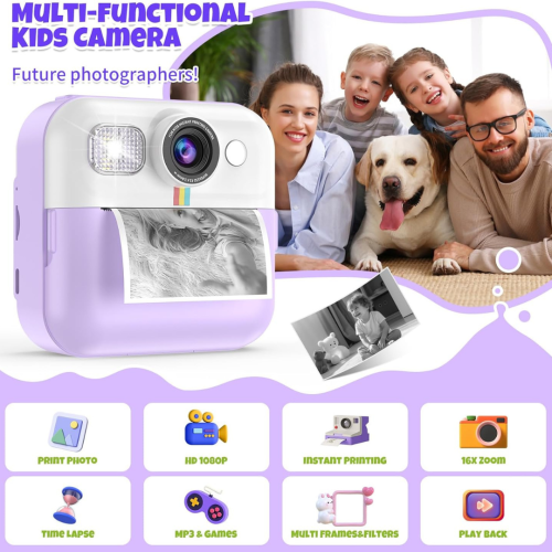 Kids Camera,Toddler Camera Instant Print Toys,1080P Children Printable Camera,Christmas Birthday Gifts for Girls Boys Age 3-10 with 3 Roller Photo