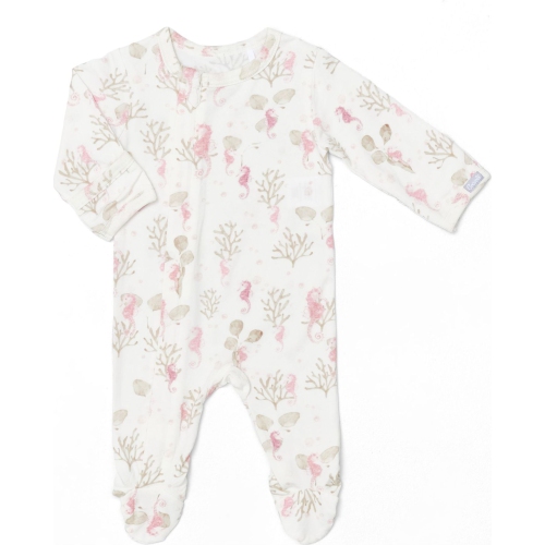 COCCOLI  Cotton-Modal Zippered Footie Sleeper - Seahorses On Cream (9 Months, 17-20 Lbs) In Multicolor
