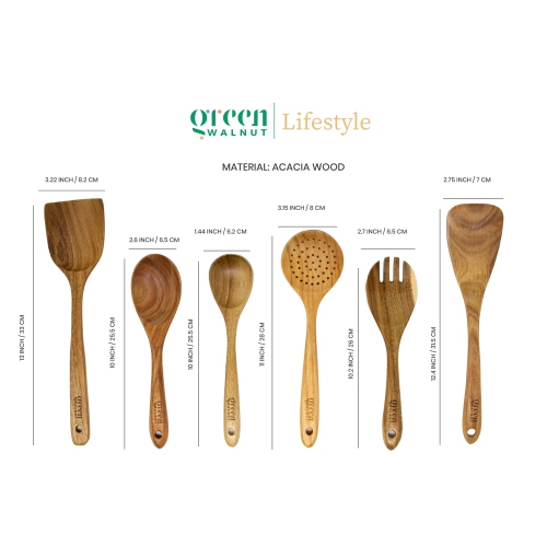 Greenwalnut Wooden Acacia Kitchen Utensil - Set of 7
