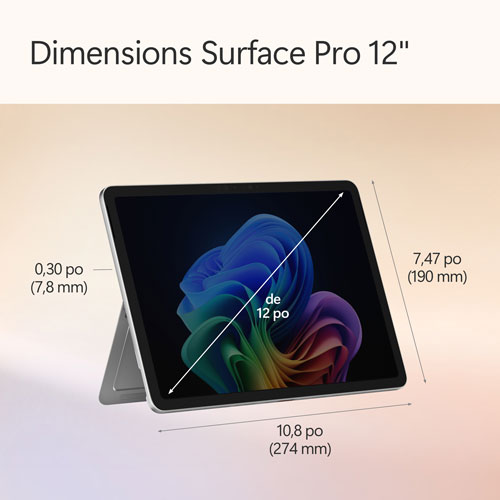 Portable Surface Pro Copilot+ PC (ACL) 12 po 256 Go de Microsoft avec Snapdragon X Plus/mémoire vive de 16 Go (2025) - Platine - Appareil seulement