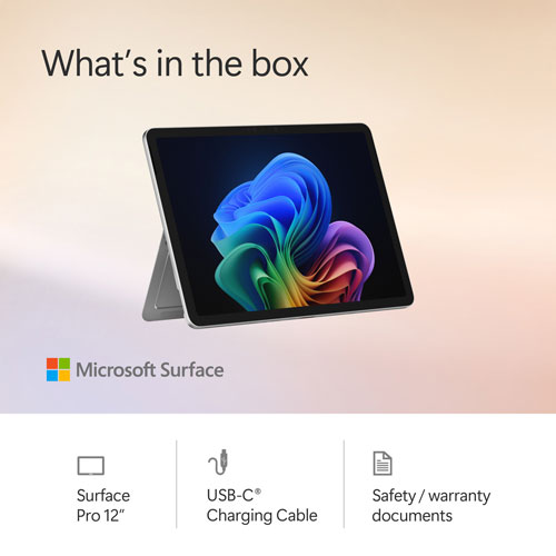 Portable Surface Pro Copilot+ PC (ACL) 12 po 256 Go de Microsoft avec Snapdragon X Plus/mémoire vive de 16 Go (2025) - Platine - Appareil seulement