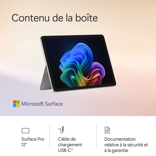 Portable Surface Pro Copilot+ PC 12 po 512 Go de Microsoft avec Snapdragon X Plus/mémoire vive de 16 Go (2025) - Platine - Appareil seulement