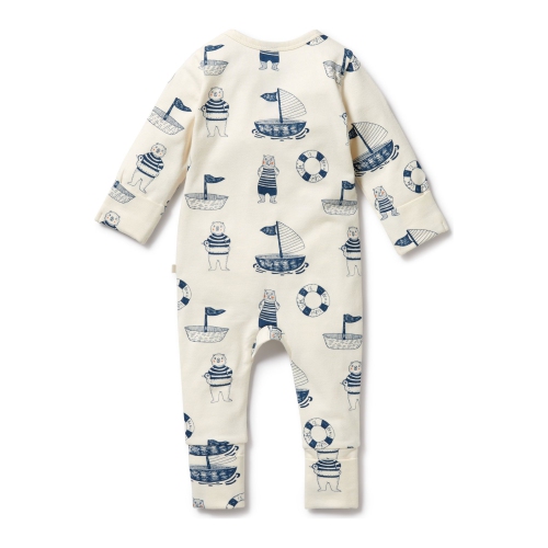 Wilson+Frenchy Organic Cotton Zipsuit with Feet - Nautical Bear