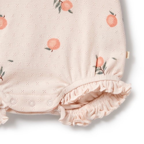 Wilson+Frenchy Organic Cotton Pointelle Ruffle Growsuit - Peaches