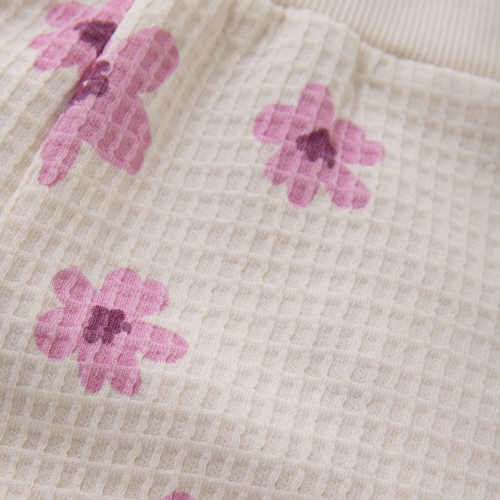 Minymo Cotton Sweat Shorts - Pink Flowers/White Swan